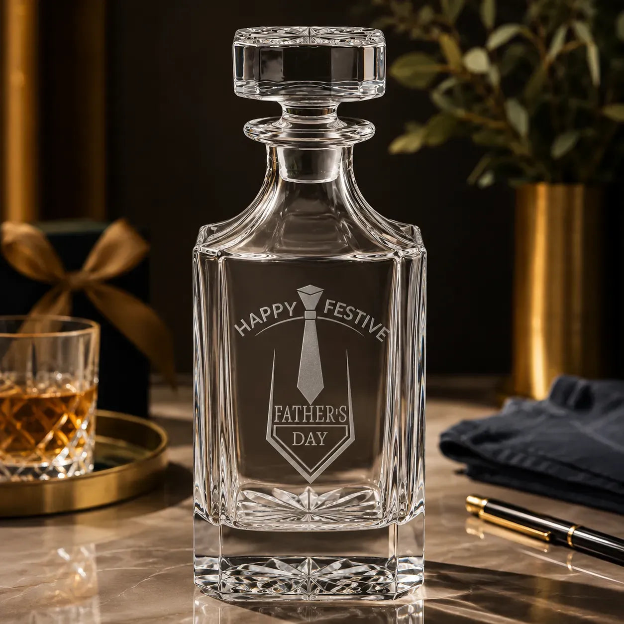 Customized Signature Geometric Glass Decanter
